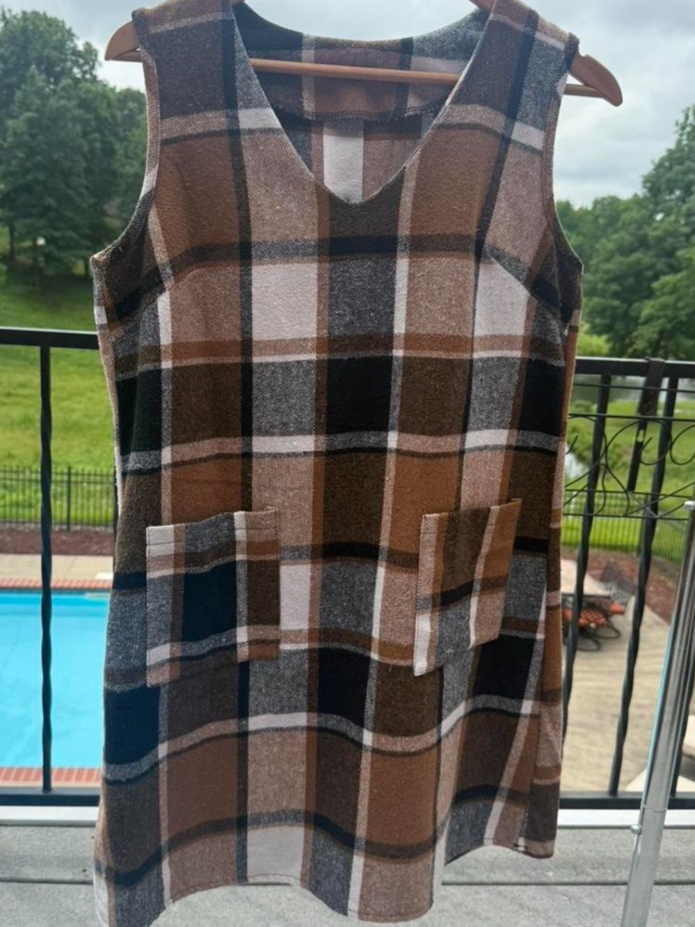 SHEIN Brown, Black & Cream Plaid Sleeveless Shift Dress